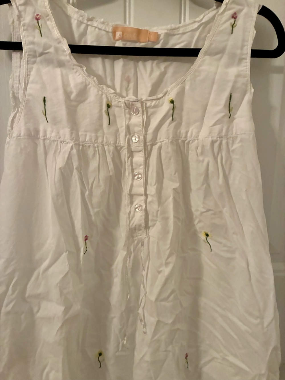 2 Sleeveless cotton Nightgowns, blue floral & white w/embroidered flowers - L - Picture 5 of 8